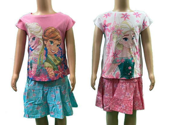 Disney Frozen - Die Eiskönigin Mädchen Zweiteiler Rock & T-Shirt Anna&Elsa mit Glitzer-Effekt