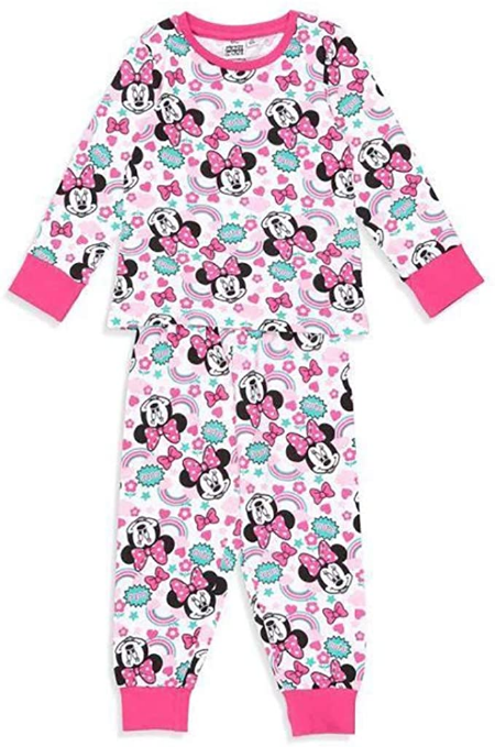 Disney Minnie Maus Mädchen Schlafanzug Pyjama, lang rosa, bunt oder grau