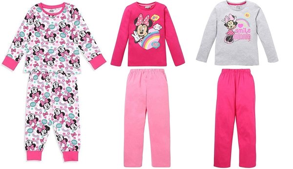 Disney Minnie Maus Mädchen Schlafanzug Pyjama, lang rosa, bunt oder grau
